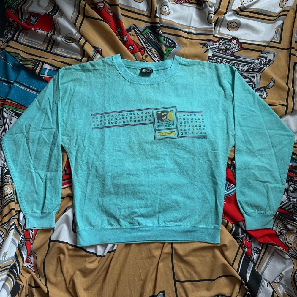 Vintage 80s Panama Jack long sleeve Small light blue surf vacation destination